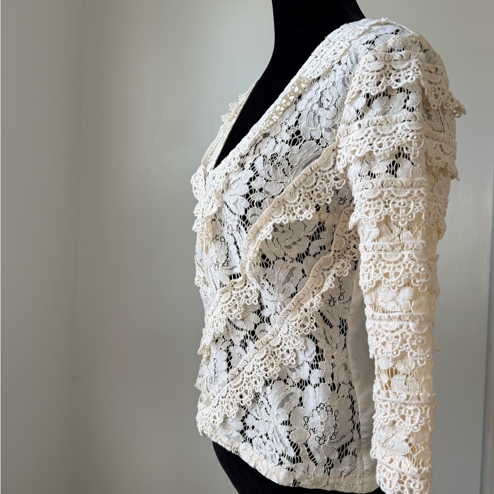 Tracy Reese Ivory Lace Blouse XS/S | Romantic Boho V-Neck Top - Picture 3 of 12